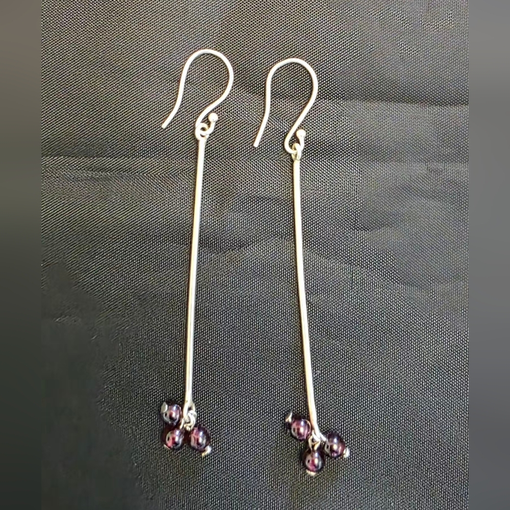 Vintage Sterling Silver Amethyst Bead Dangle Earrings Very Unique Design